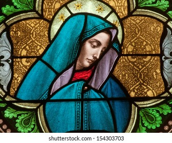 Stained Glass Window Depicting The Blessed Virgin Mary As The Sorrowful Mother, Or Dolorous Mother