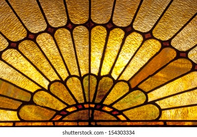 Stained Glass Window Depicting Sun Burst Or Sun Rays