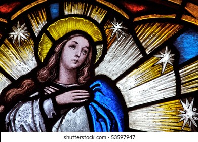 Stained Glass Window Detail Of The Virgin Saint Mary