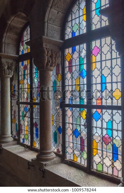 Stained Glass Windows Bright Colours Decorating Stock Photo Edit