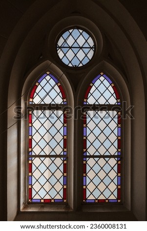 Stained glass windows in a church.