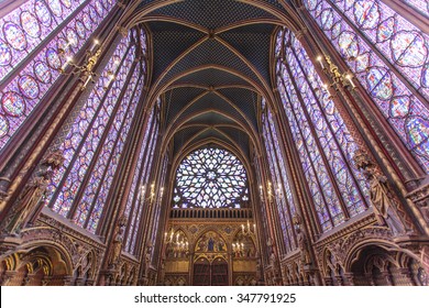 Stained Glass Windows Inside The Sainte Chapelle A Royal Medieval Chapel In Paris, France