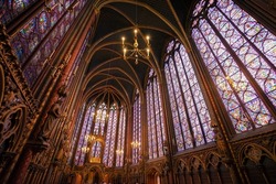 Stained Glass Windows Of Saint Chapelle, Old Medieval Church Of 13c., Paris France