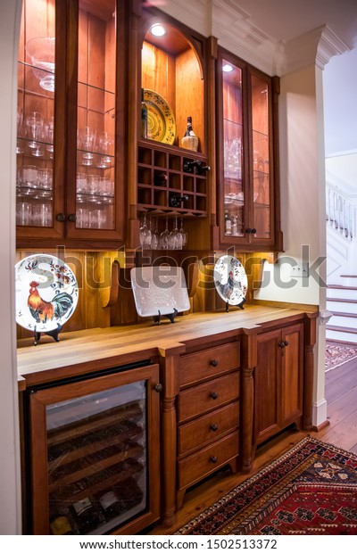 Stained Wood Butlers Pantry Wine Bottle Stock Photo Edit Now