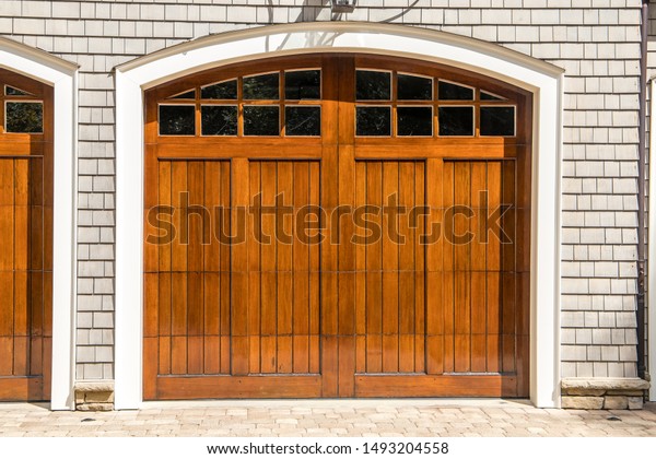 Stained Wood Custom Garage Doors Large Stock Photo Edit Now