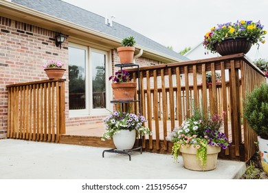 Stained Wood Deck With Flowers