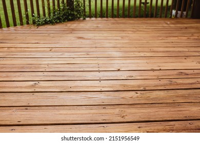 Stained Wood Deck With Flowers