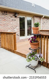 Stained Wood Deck With Flowers