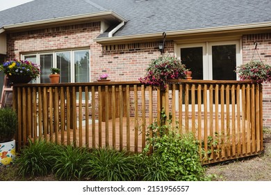 Stained Wood Deck With Flowers