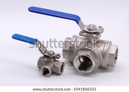 Stainless ball valve 3way isolated on white background