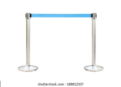 Stainless barricade with blue rope isolate on white background - Shutterstock ID 188812337