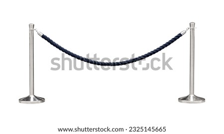Stainless barricade with blue rope isolate on white background with clipping path