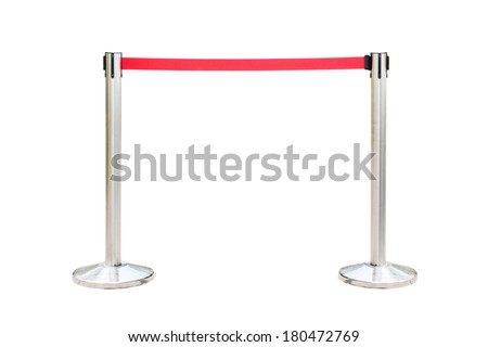 Stainless barricade with red rope isolate on white background