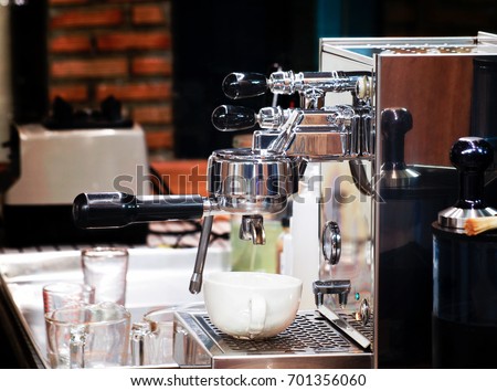 stainless espresso coffee machine in old coffee shop