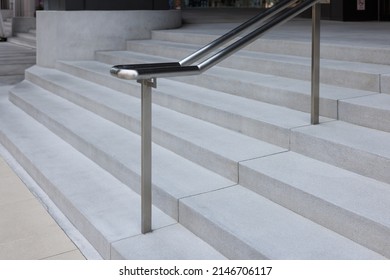 Stainless Handrail On Stone Stair Steep. Outdoor Handrail.