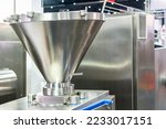 stainless hopper or chute component of food manufacturing for input contain and hold material of filling machine in industrial