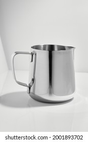 Stainless Milk Pitcher Jug On White Background