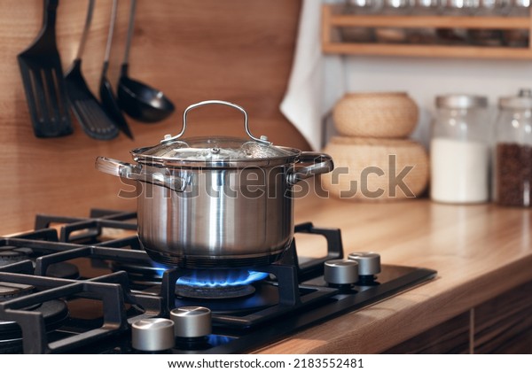 stainless pan on the hob, cooking on a gas stove,\
the cost of gas in\
Europe
