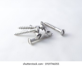 Stainless Slotted Wood Screw On White Background