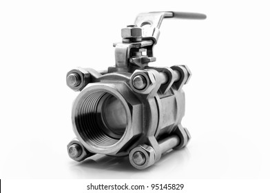 stainless steel ball valve isolated on white background