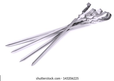 Stainless Steel BBQ Skewers Isolated On White