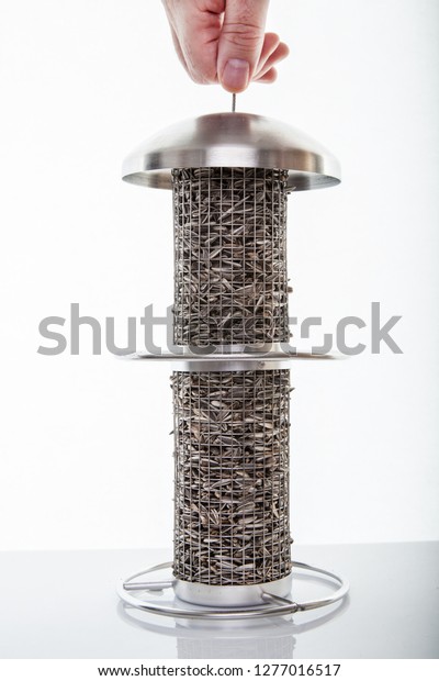 Stainless Steel Bird Feeders Hand Isolated Stock Photo Edit Now