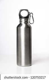 Stainless Steel Bottle On White Background With Clip.