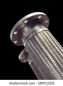 Stainless steel braided corrugated metal hose.Industrial transportation tube.
