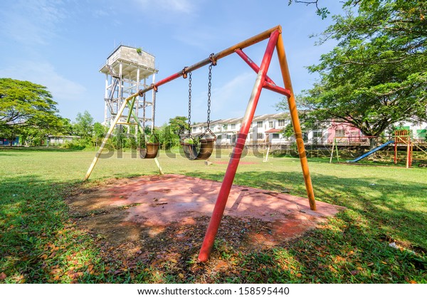 Stainless Steel Childrens Swing Set Partly Stock Photo Edit