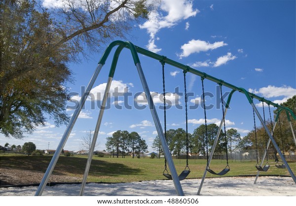 Stainless Steel Childrens Swing Set Partly Stock Photo Edit