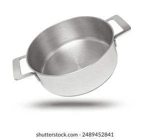 Stainless steel cooking pot, isolated on white background,