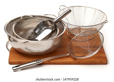 Stainless steel cookware on white background  - Powered by Shutterstock