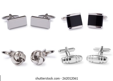 stainless steel cufflinks isolated on white background