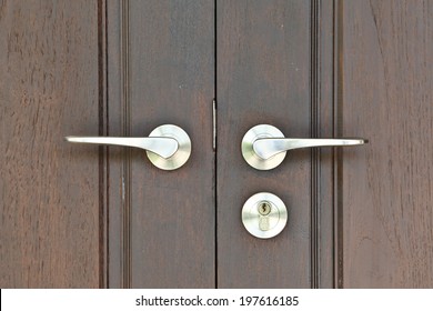 Stainless Steel Door Lever Of Wooden Door