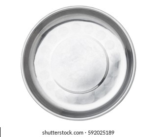 Stainless Steel Empty Plate, Top View.