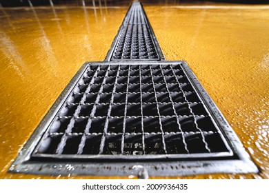 Stainless Steel Floor Drain At A Modern Beer Factory