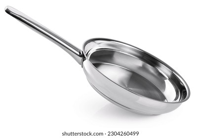Stainless steel frying pan isolated on white background. With clipping path. - Shutterstock ID 2304260499