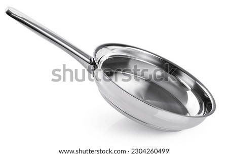 Stainless steel frying pan isolated on white background. With clipping path.