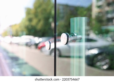 Stainless Steel Handle On Glass Door. Stylish Modern Glass Doors In Shop