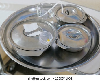 Stainless Steel Hospital Food Tray Served With Drinking Water And Medicine