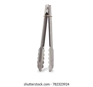 Stainless steel ice tongs,isolated on white background with clipping path.