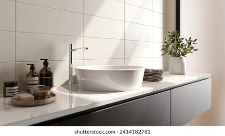 Stainless steel kitchen faucet, Bathroom faucet, indoor kitchen scene, Gradient color background, Stereo Photography Light, Abstract - Powered by Shutterstock