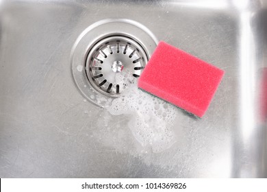 Stainless Steel Kitchen Sink With Drain Strainer And Red Sponge