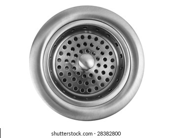 Stainless Steel Kitchen Sink Drain On White Background