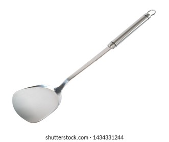 Stainless Steel Kitchen Wok Spatula Isolated On White Background. 