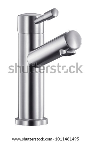 Image, Stock Photo Steel faucet with knobs at kitchen sink