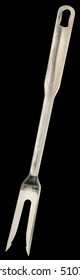 Stainless Steel Meat Carving Fork Isolated On Black Background