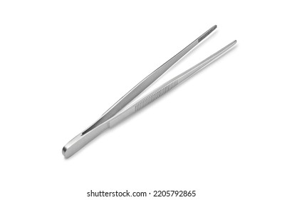 Stainless Steel Medical Tweezers On A White Background