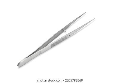 Stainless Steel Medical Tweezers On A White Background