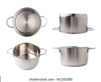 Stainless steel metal cooking pot pan over isolated white background - Shutterstock ID 451335385